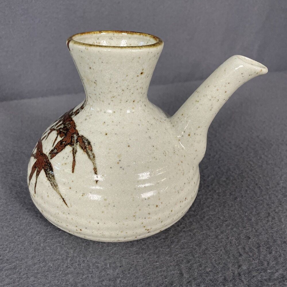 VTG JAPANESE STONEWARE SAKE WARMING JAG BOTTLE POTTERY BROWN APX.4.25"H - Picture 3 of 7